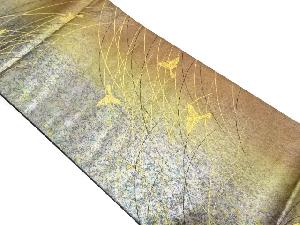 引箔 芝草に鳥模様織り出し袋帯